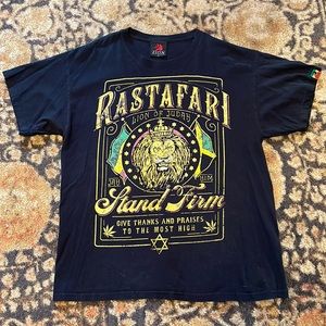 🦁 Zion Rootswear Rastafari Black Tee Shirt Size L Bob Marley VTG